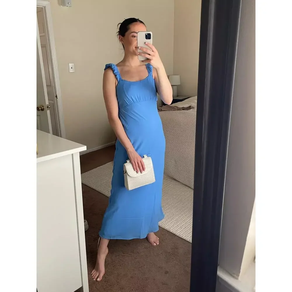 Abercrombie & Fitch Gathered-Sleeve Maxi Dress Light Blue Size S